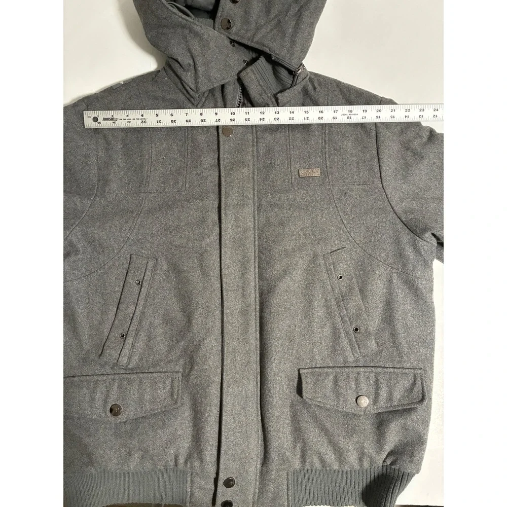 Coogi Mens‎ XL Gray Wool Blend Hooded Bomber Jacket Heavyweight Coat